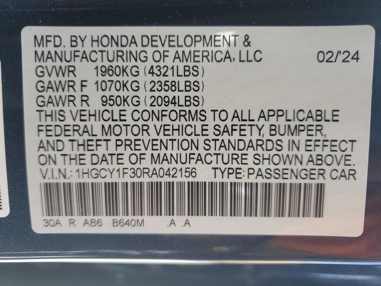 VIN 1HGCY1F30RA042156 2024 HONDA ACCORD no.12