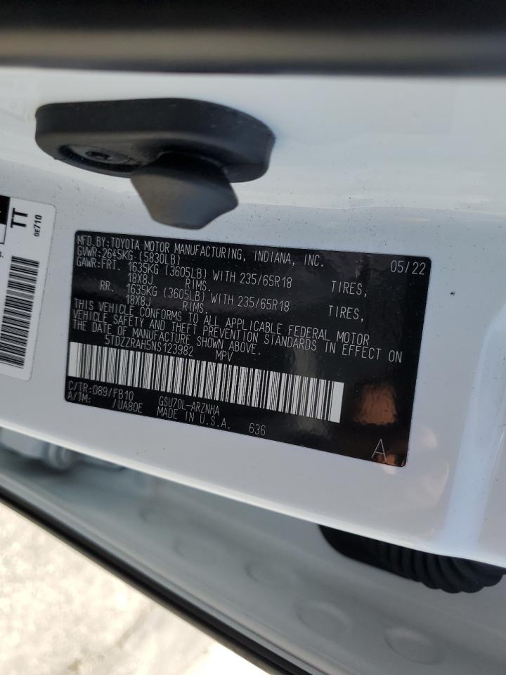 2022 Toyota Highlander L VIN: 5TDZZRAH5NS123982 Lot: 59257404