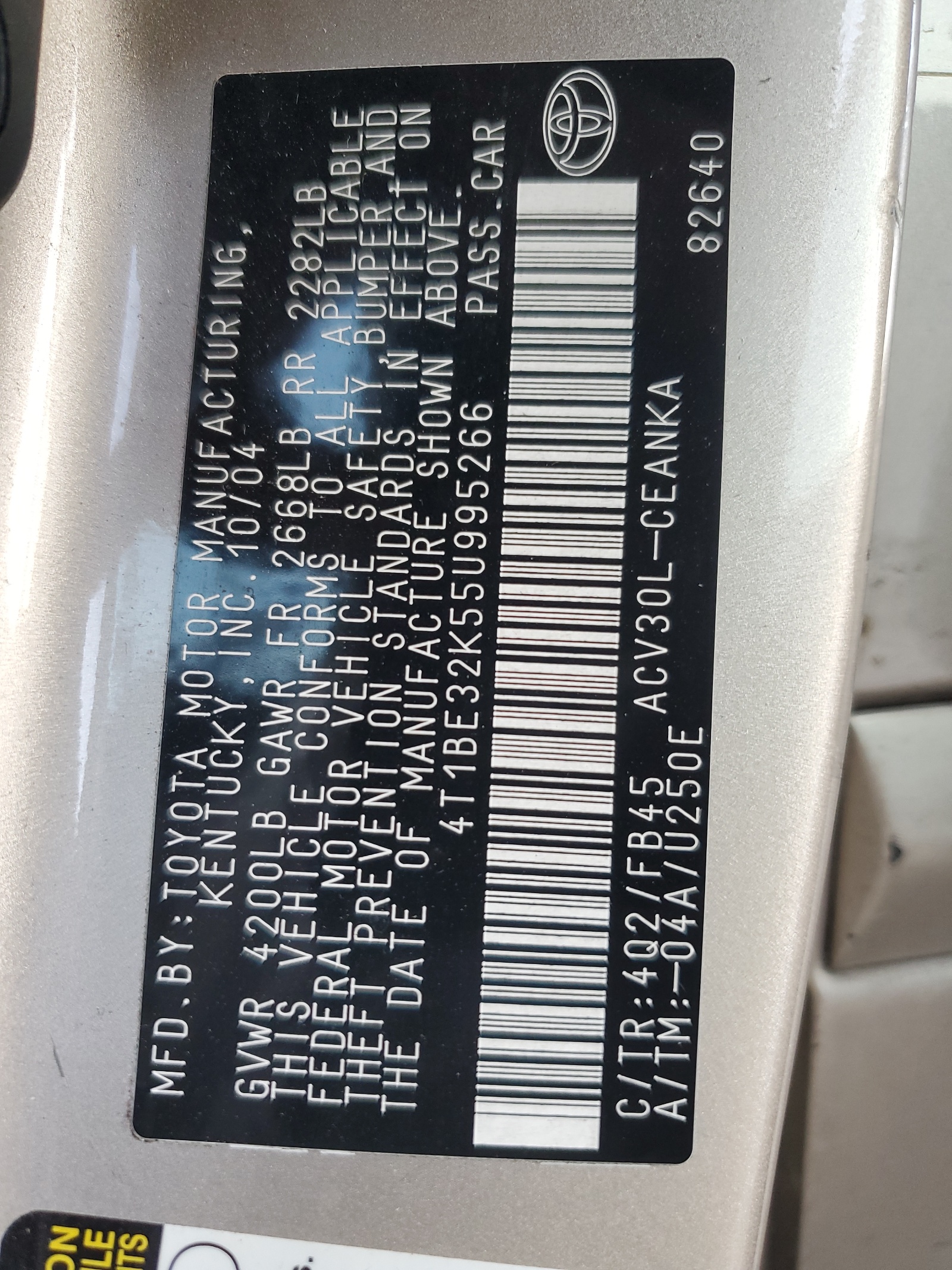 4T1BE32K55U995266 2005 Toyota Camry Le