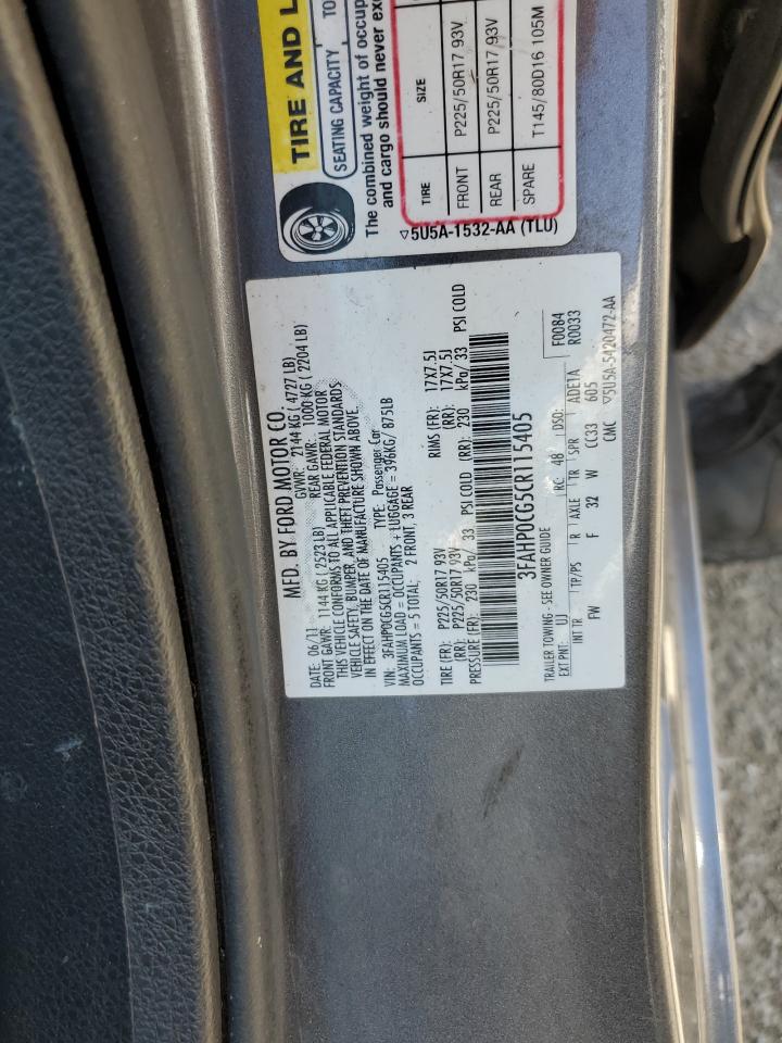 2012 Ford Fusion Sel VIN: 3FAHP0CG5CR115405 Lot: 60480874