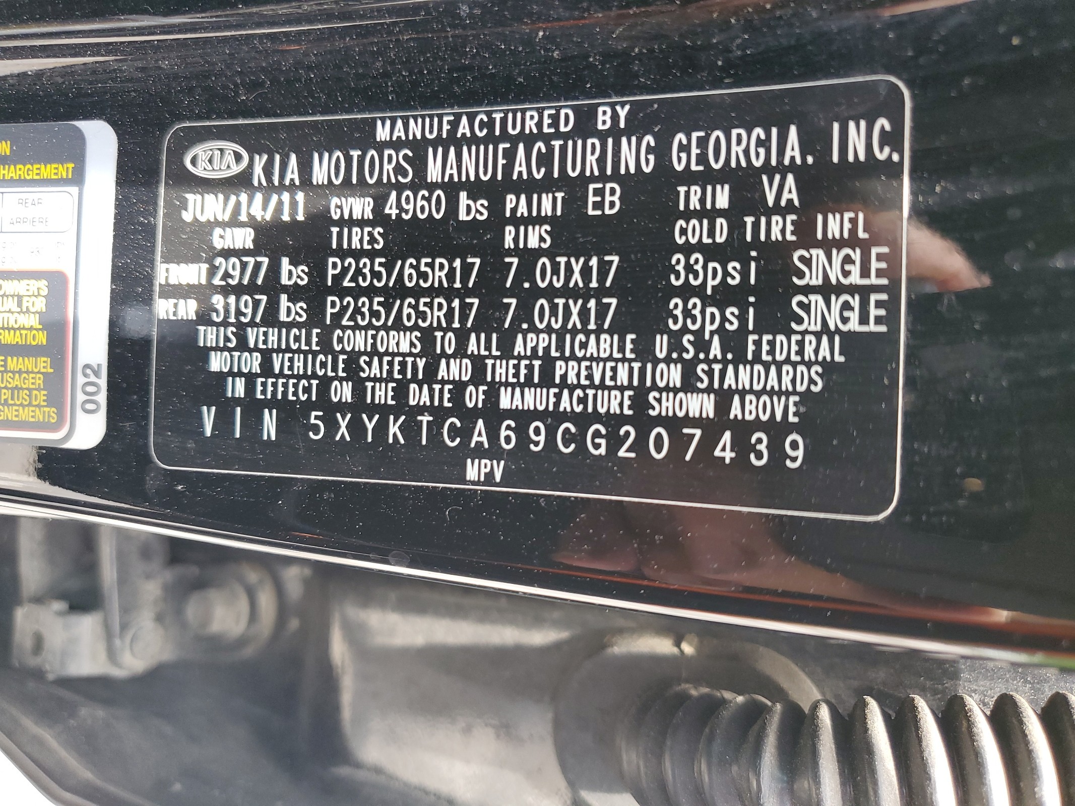 5XYKTCA69CG207439 2012 Kia Sorento Base