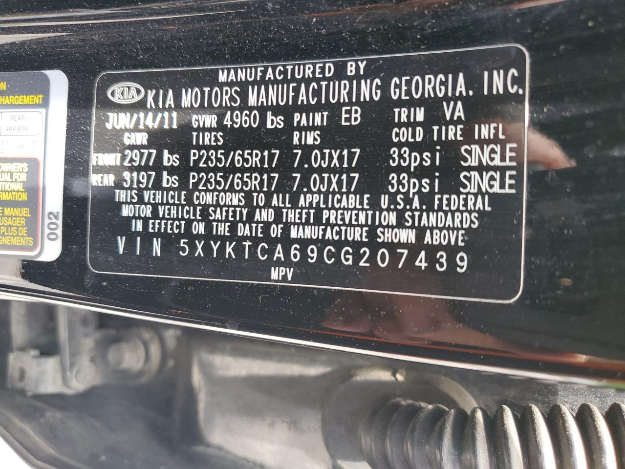 2012 Kia Sorento Base VIN: 5XYKTCA69CG207439 Lot: 59323364