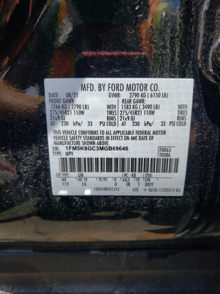 2021 Ford Explorer St VIN: 1FM5K8GC3MGB69646 Lot: 61028124