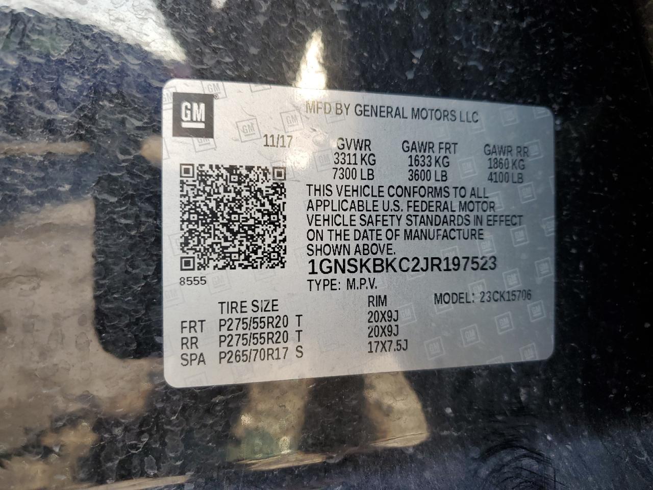 2018 Chevrolet Tahoe K1500 Lt VIN: 1GNSKBKC2JR197523 Lot: 60892324