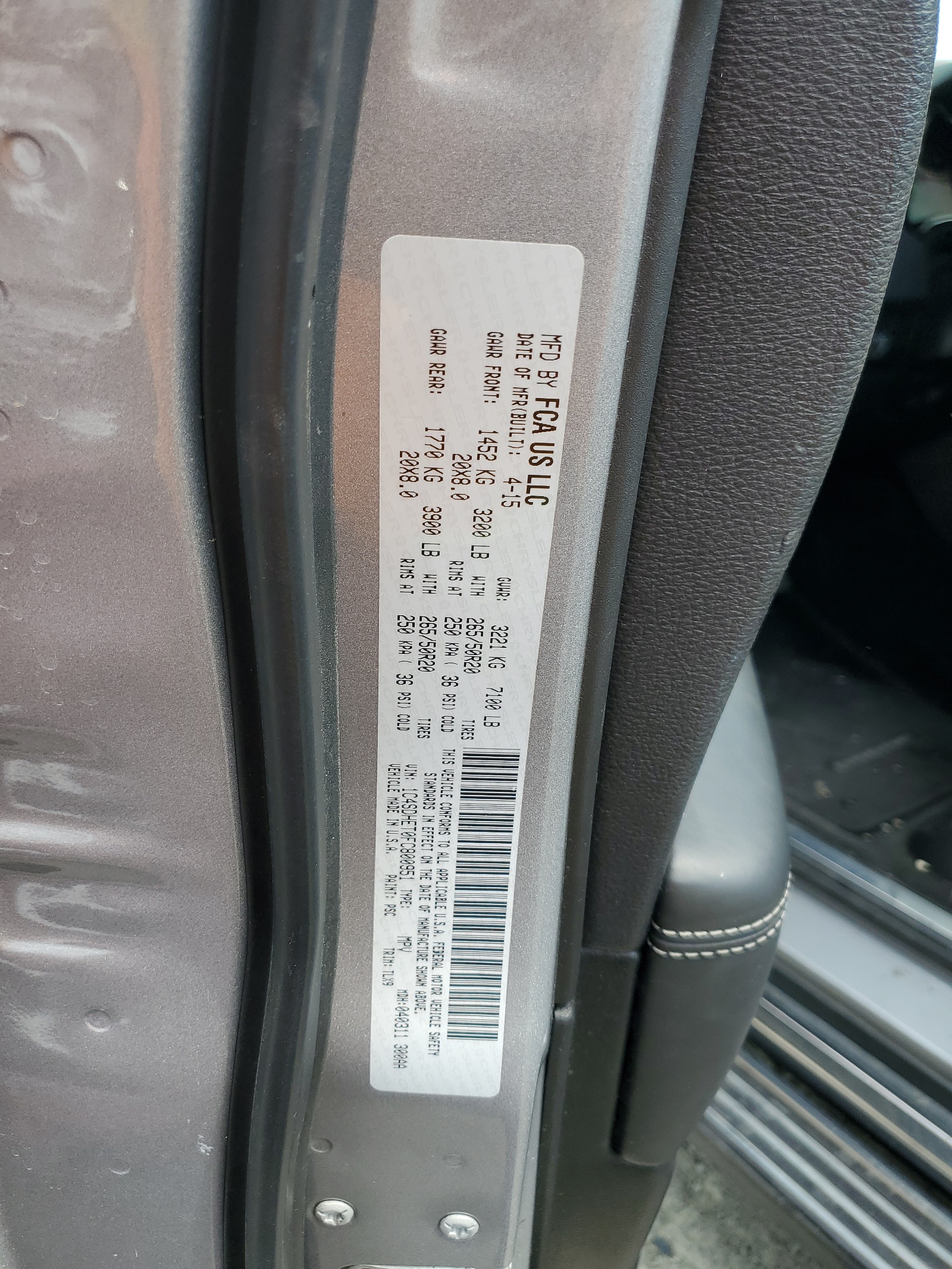 1C4SDHET0FC800951 2015 Dodge Durango Citadel