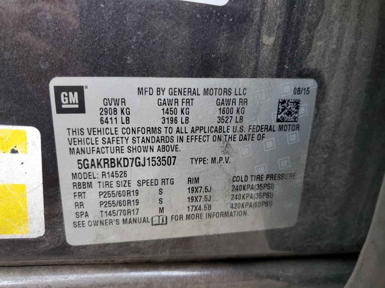 2016 Buick Enclave VIN: 5GAKRBKD7GJ153507 Lot: 58776824