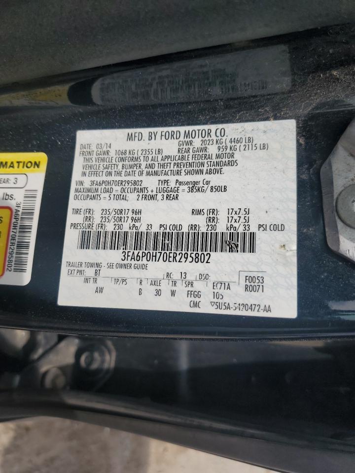 2014 Ford Fusion Se VIN: 3FA6P0H70ER295802 Lot: 60923064