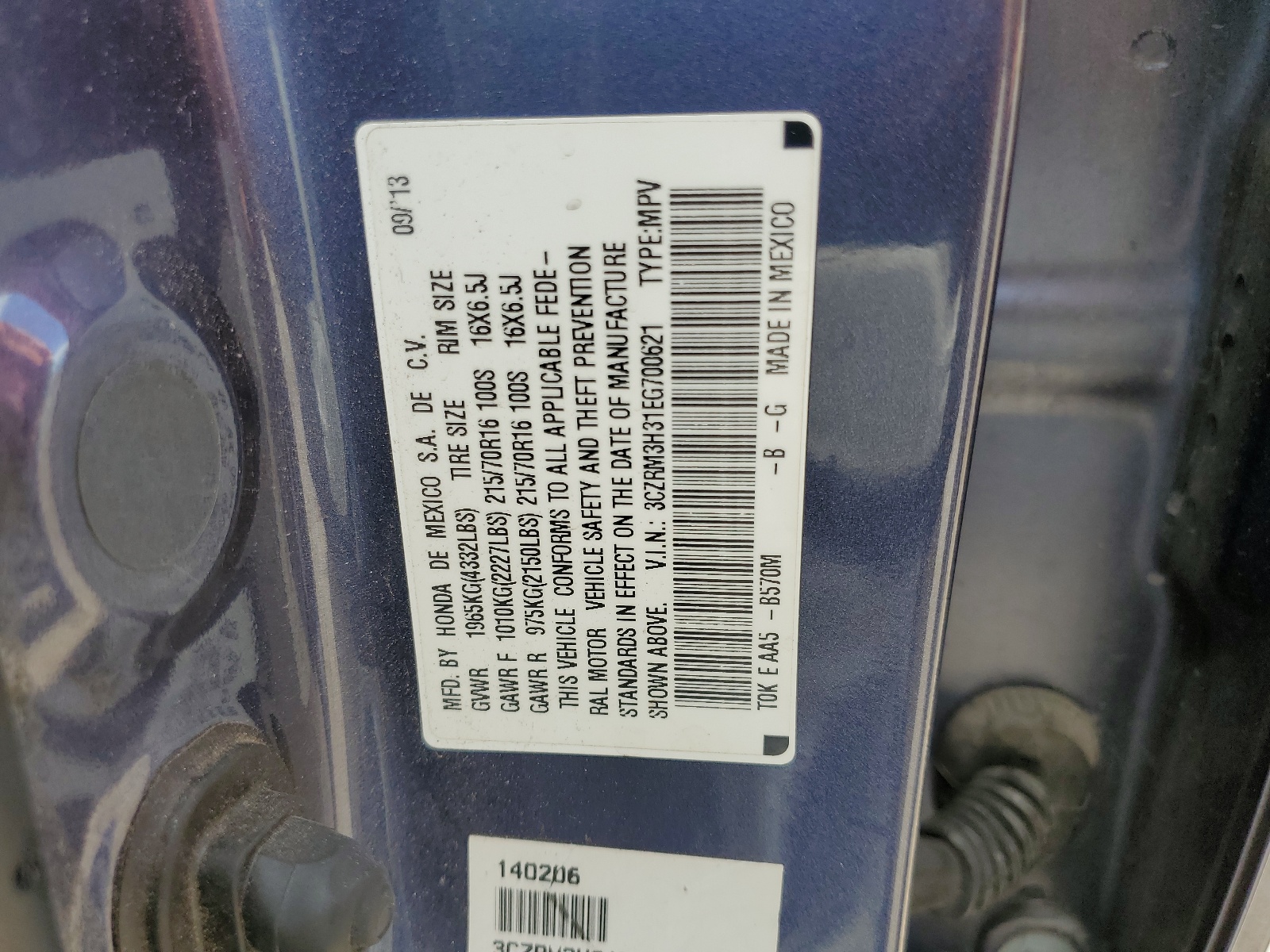 3CZRM3H31EG700621 2014 Honda Cr-V Lx