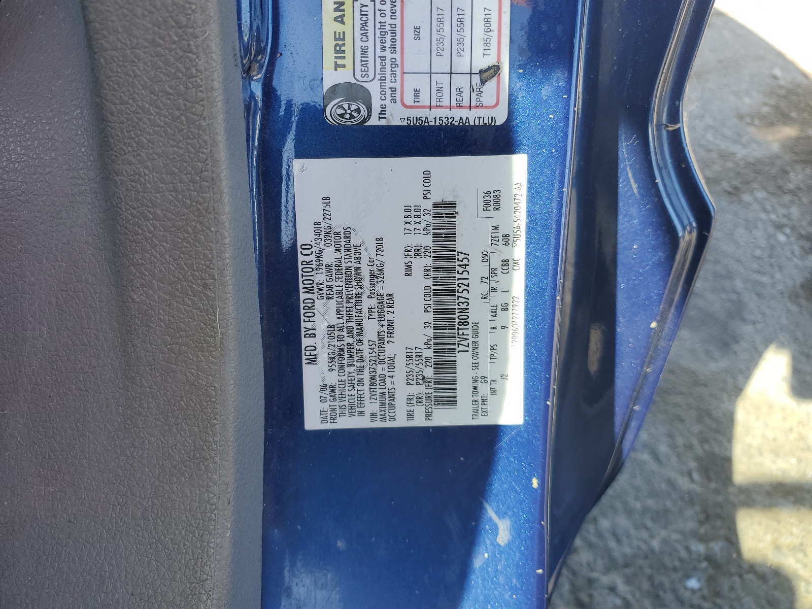 1ZVFT80N375215457 2007 Ford Mustang