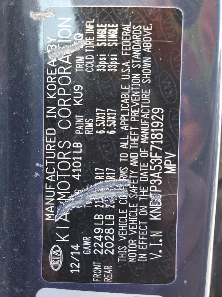 2015 Kia Soul + VIN: KNDJP3A53F7181929 Lot: 59150104