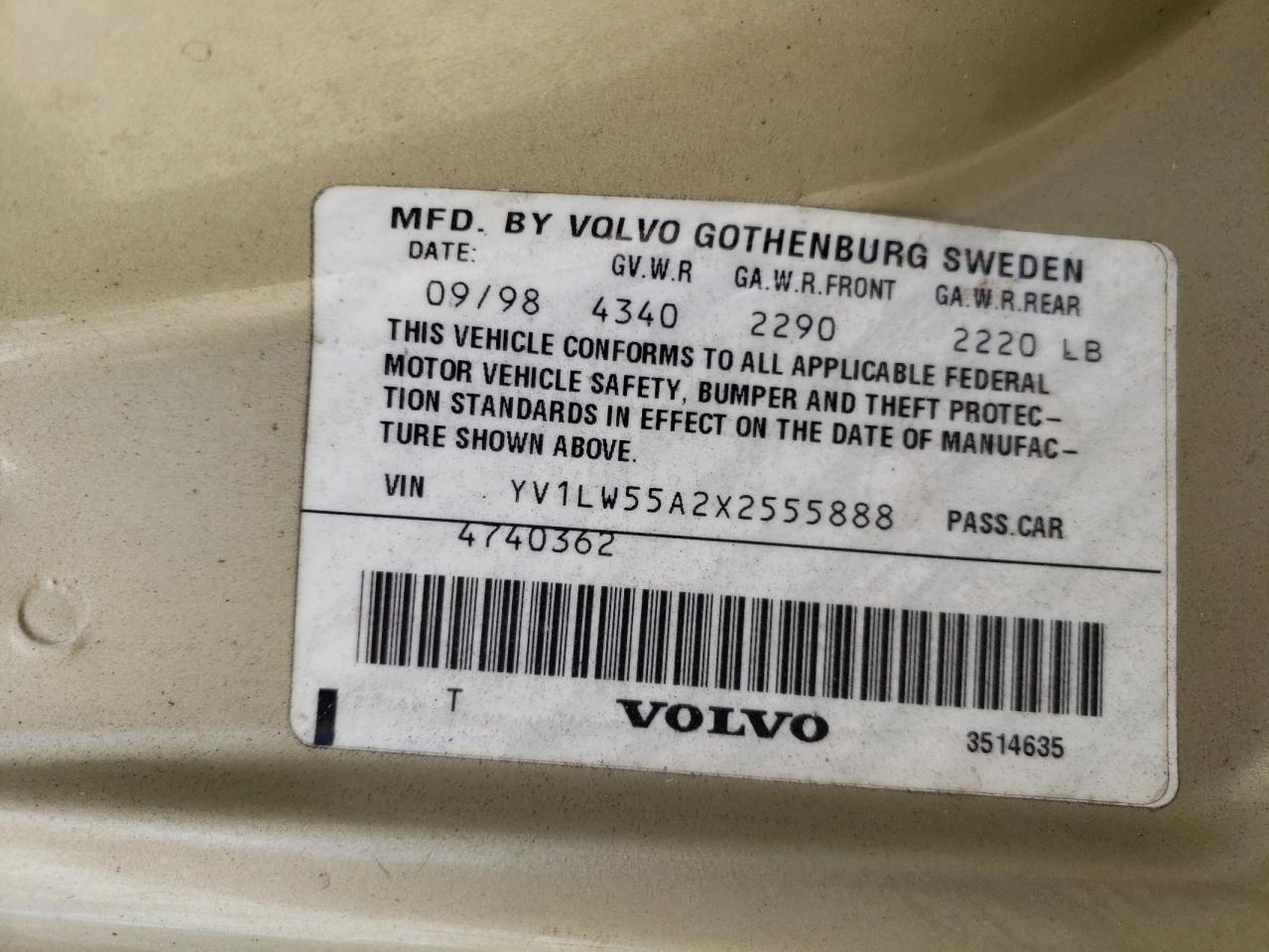 YV1LW55A2X2555888 1999 Volvo V70