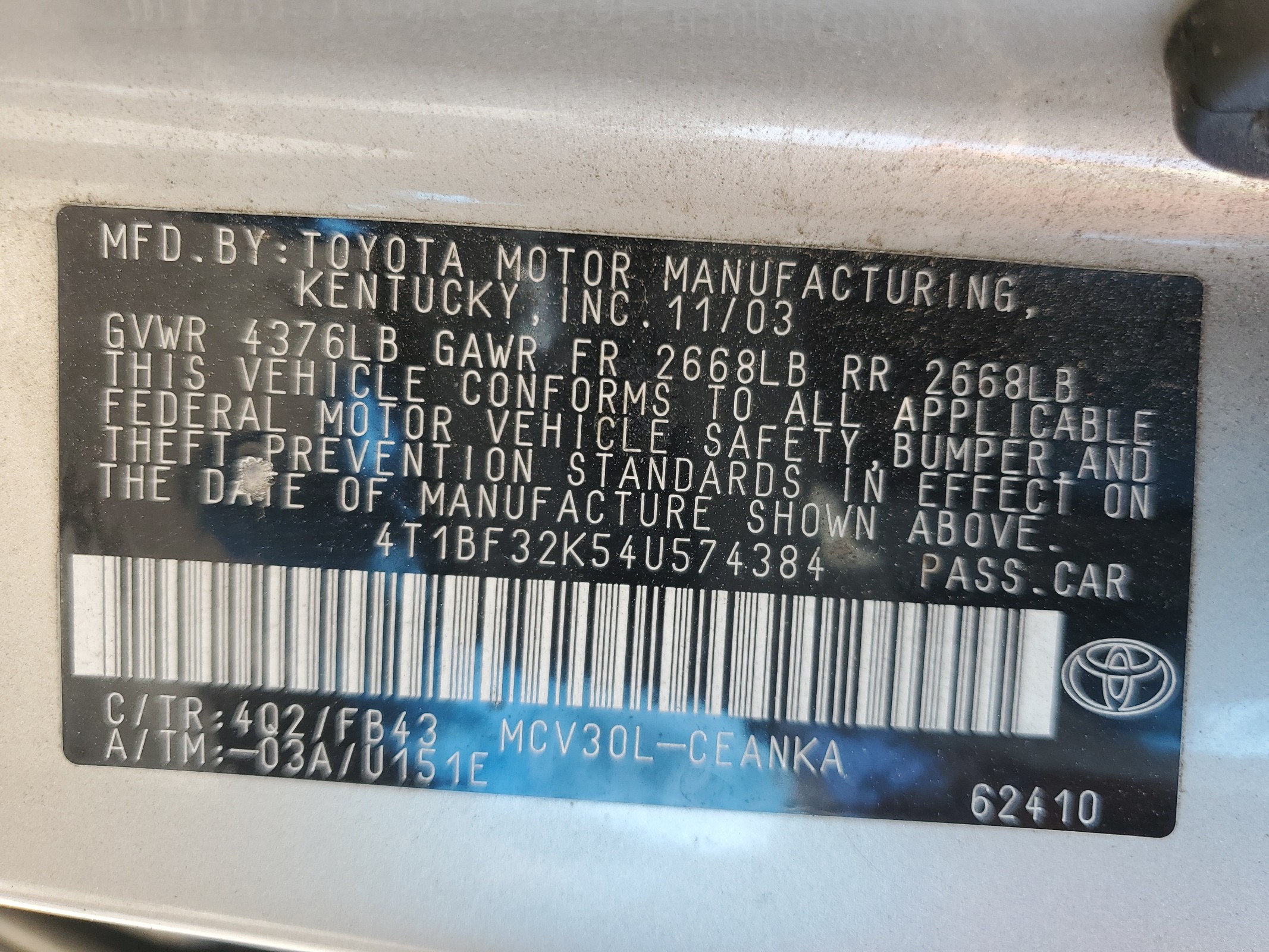 4T1BF32K54U574384 2004 Toyota Camry Le