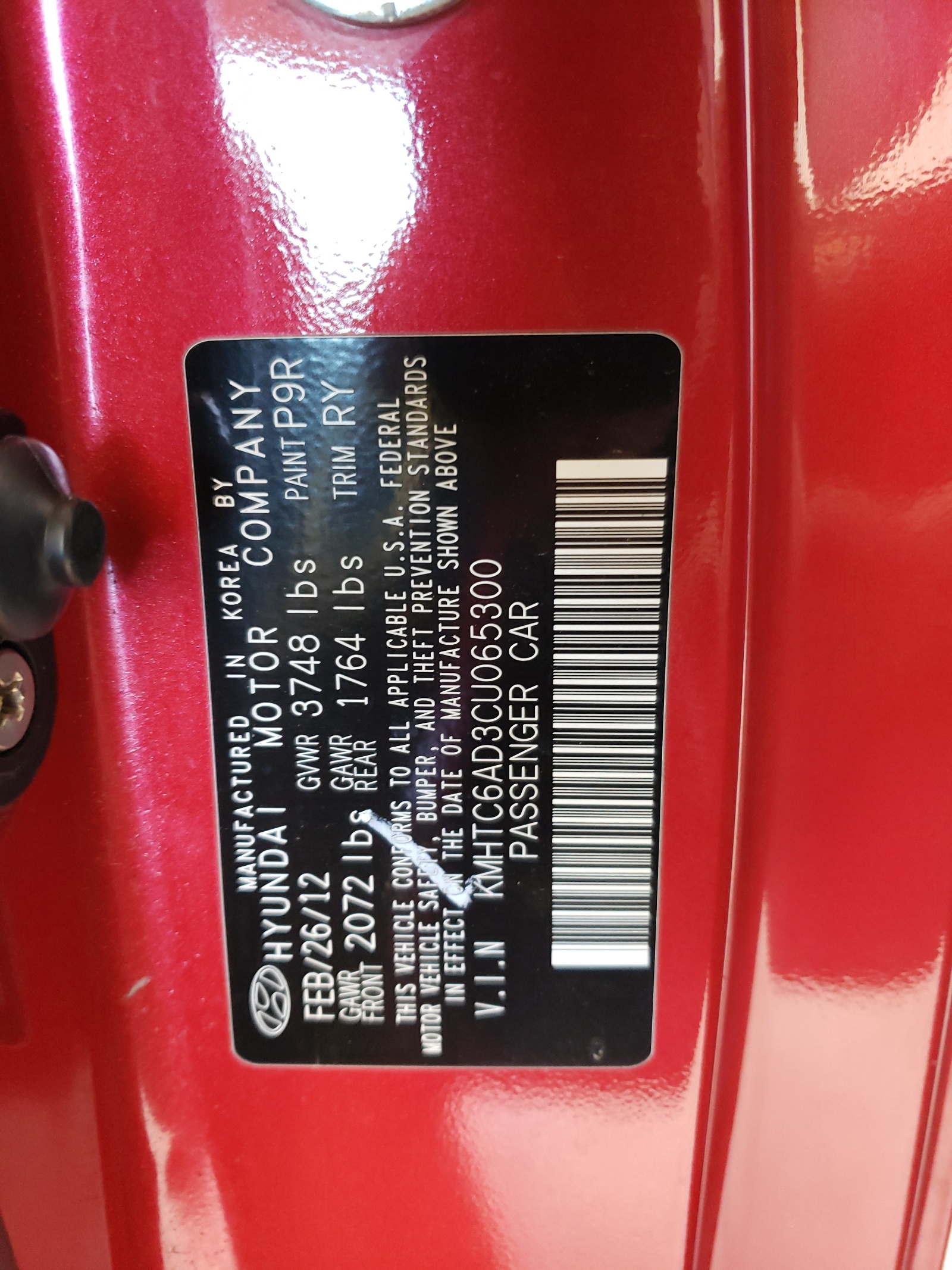 KMHTC6AD3CU065300 2012 Hyundai Veloster