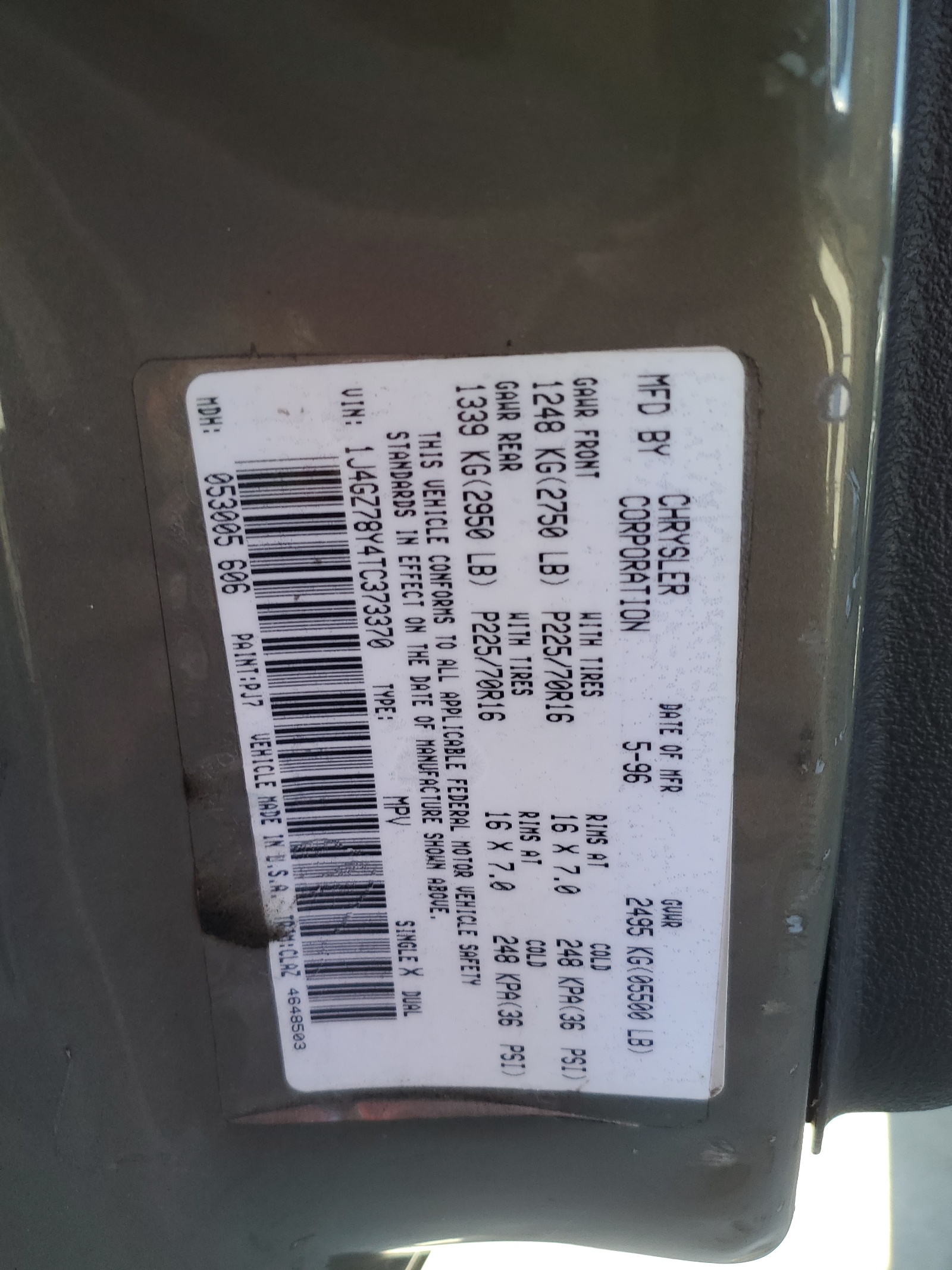 1J4GZ78Y4TC373370 1996 Jeep Grand Cherokee Limited