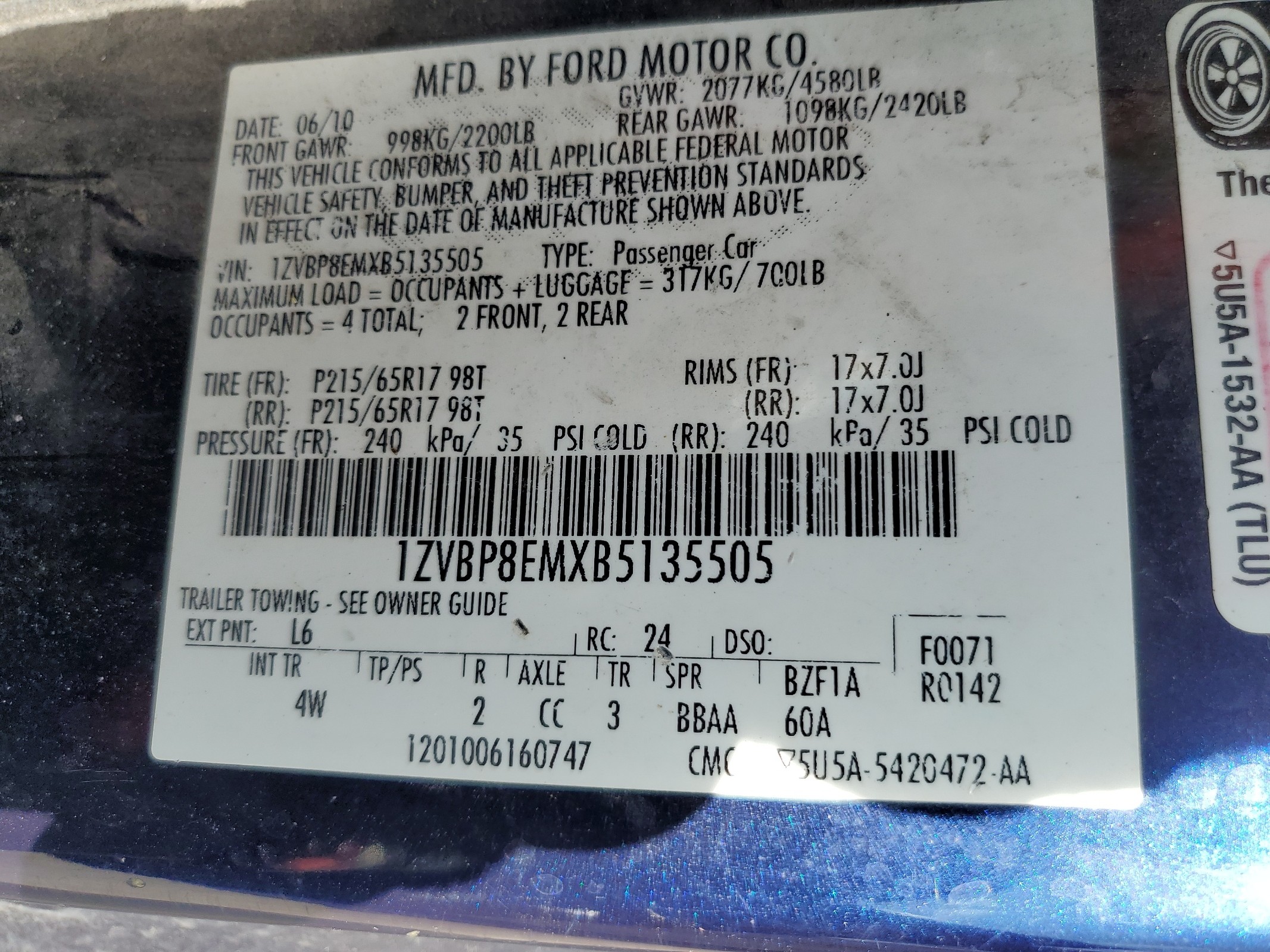 1ZVBP8EMXB5135505 2011 Ford Mustang