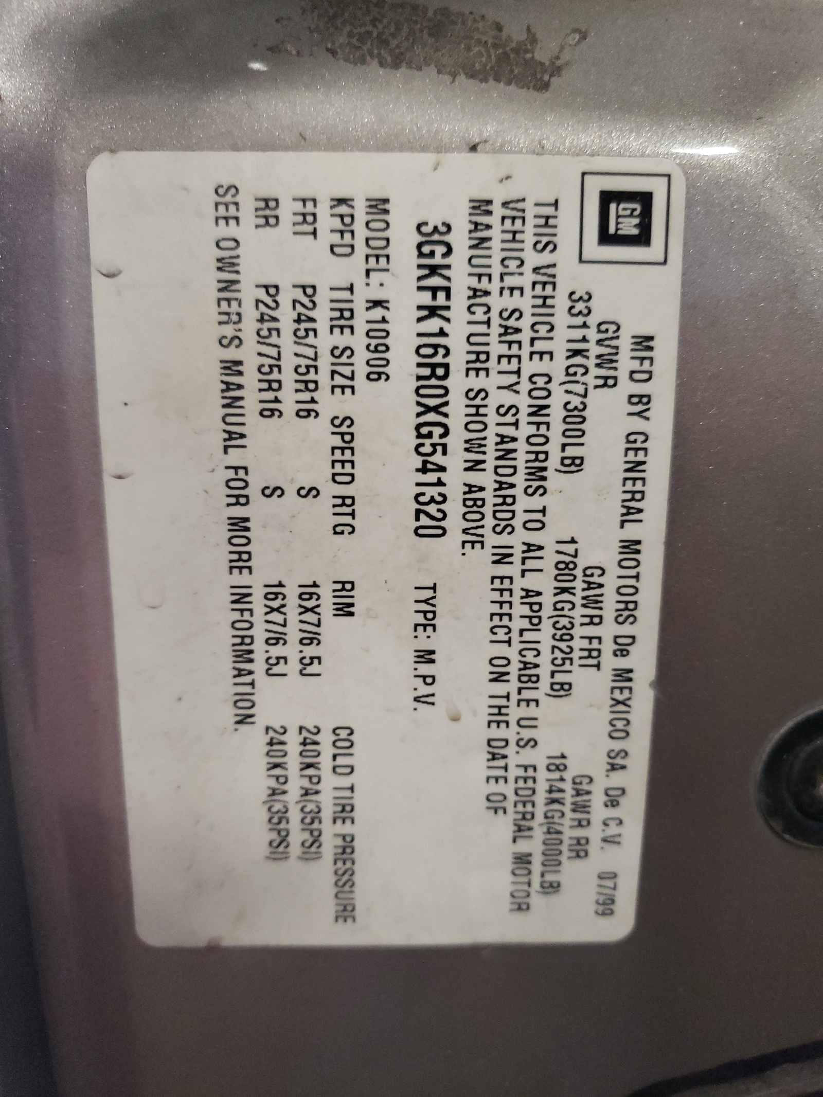 3GKFK16R0XG541320 1999 GMC Suburban K1500