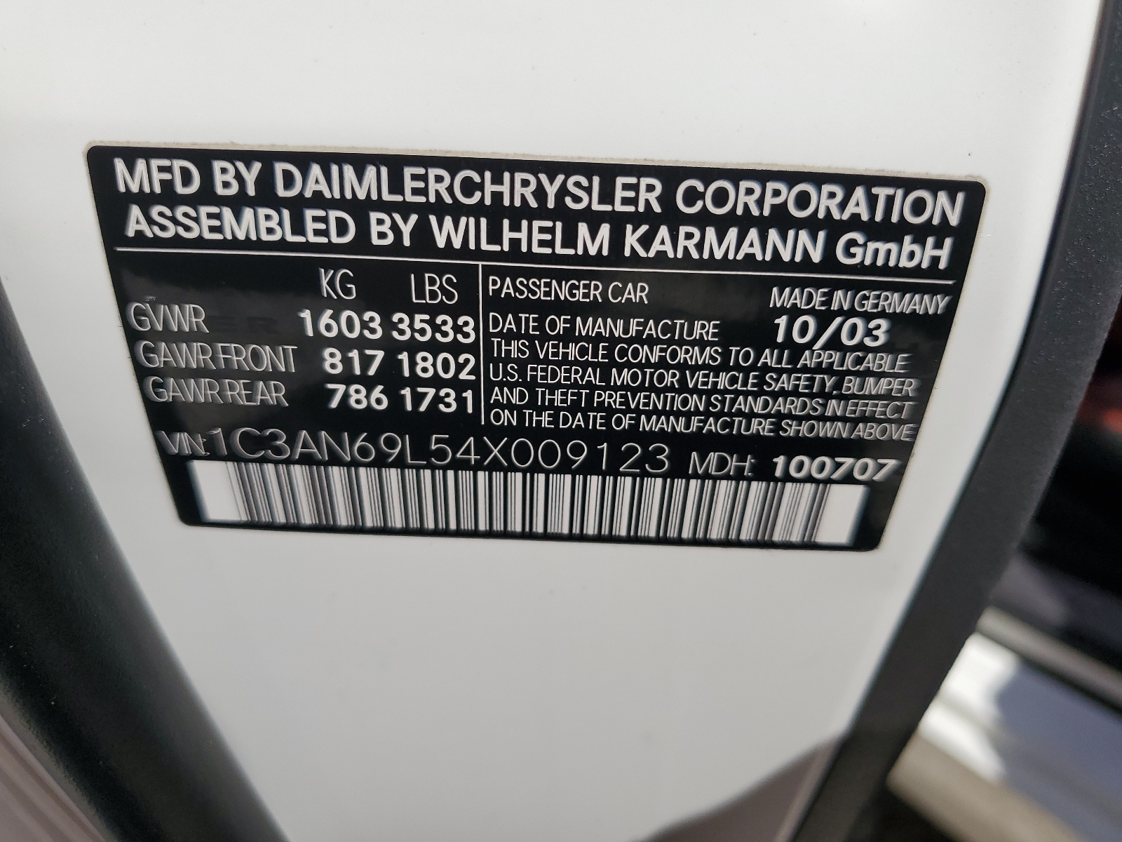 1C3AN69L54X009123 2004 Chrysler Crossfire Limited