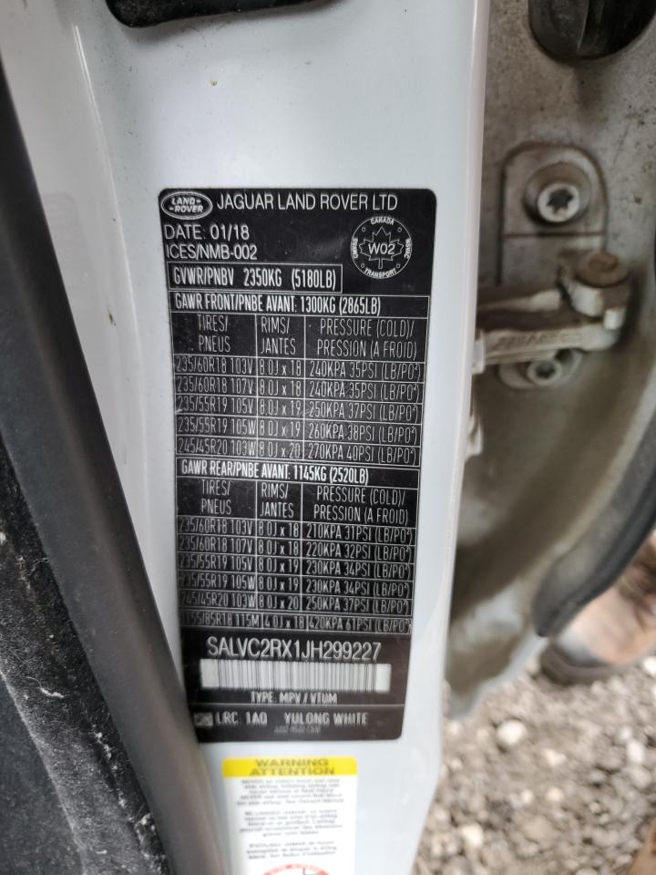 2018 Land Rover Range Rover Evoque Landmark Edition VIN: SALVC2RX1JH299227 Lot: 60861914