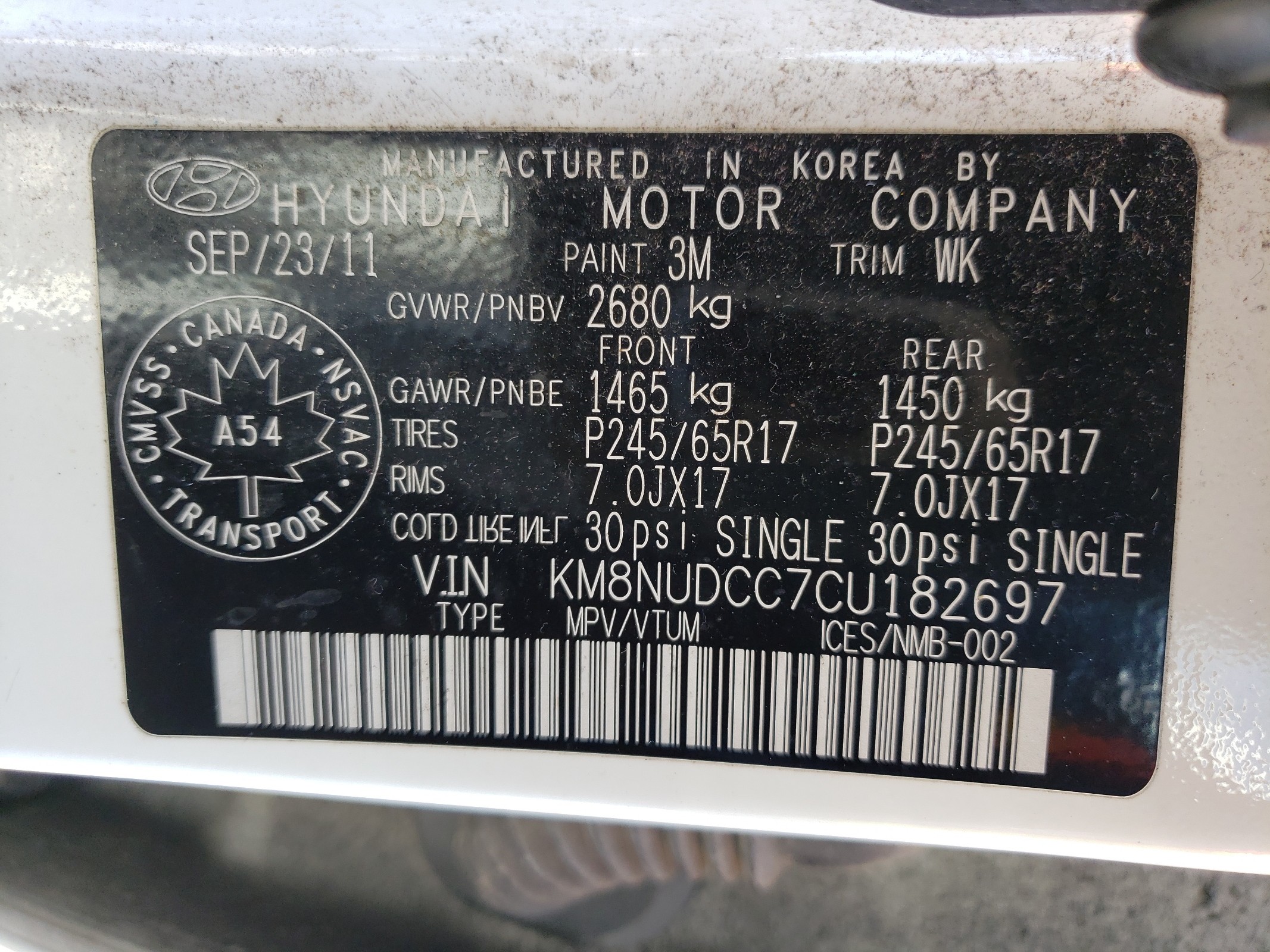 KM8NUDCC7CU182697 2012 Hyundai Veracruz Gls