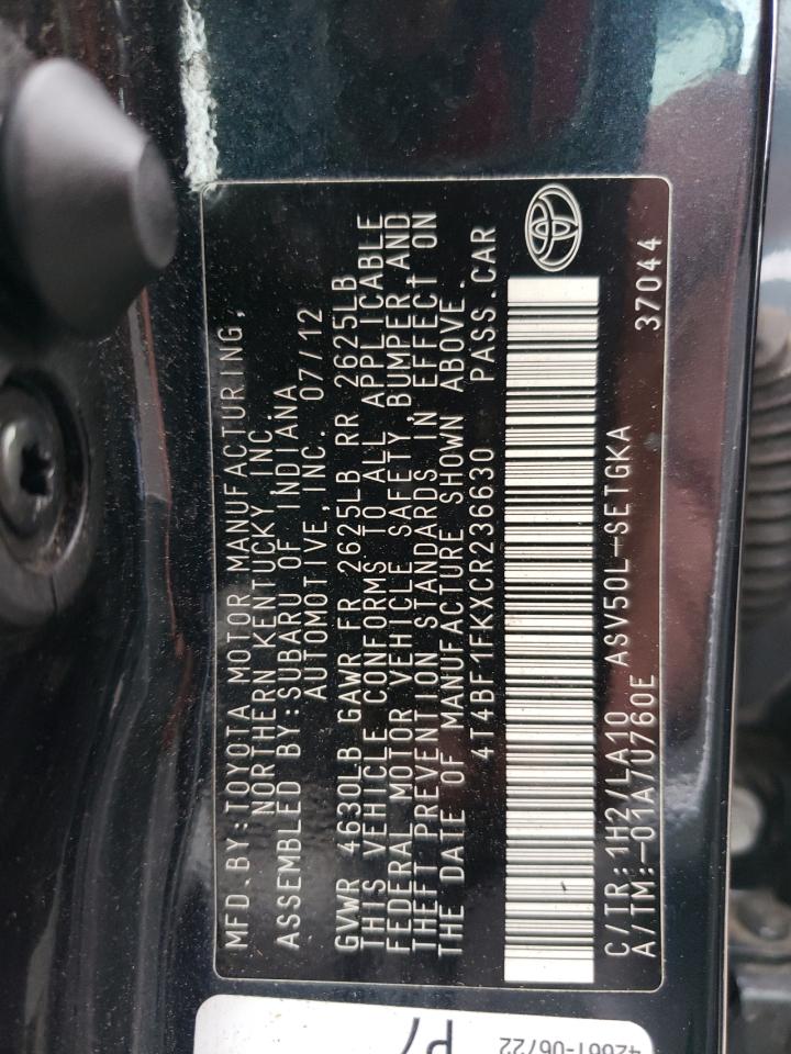 4T4BF1FKXCR236630 2012 Toyota Camry Base