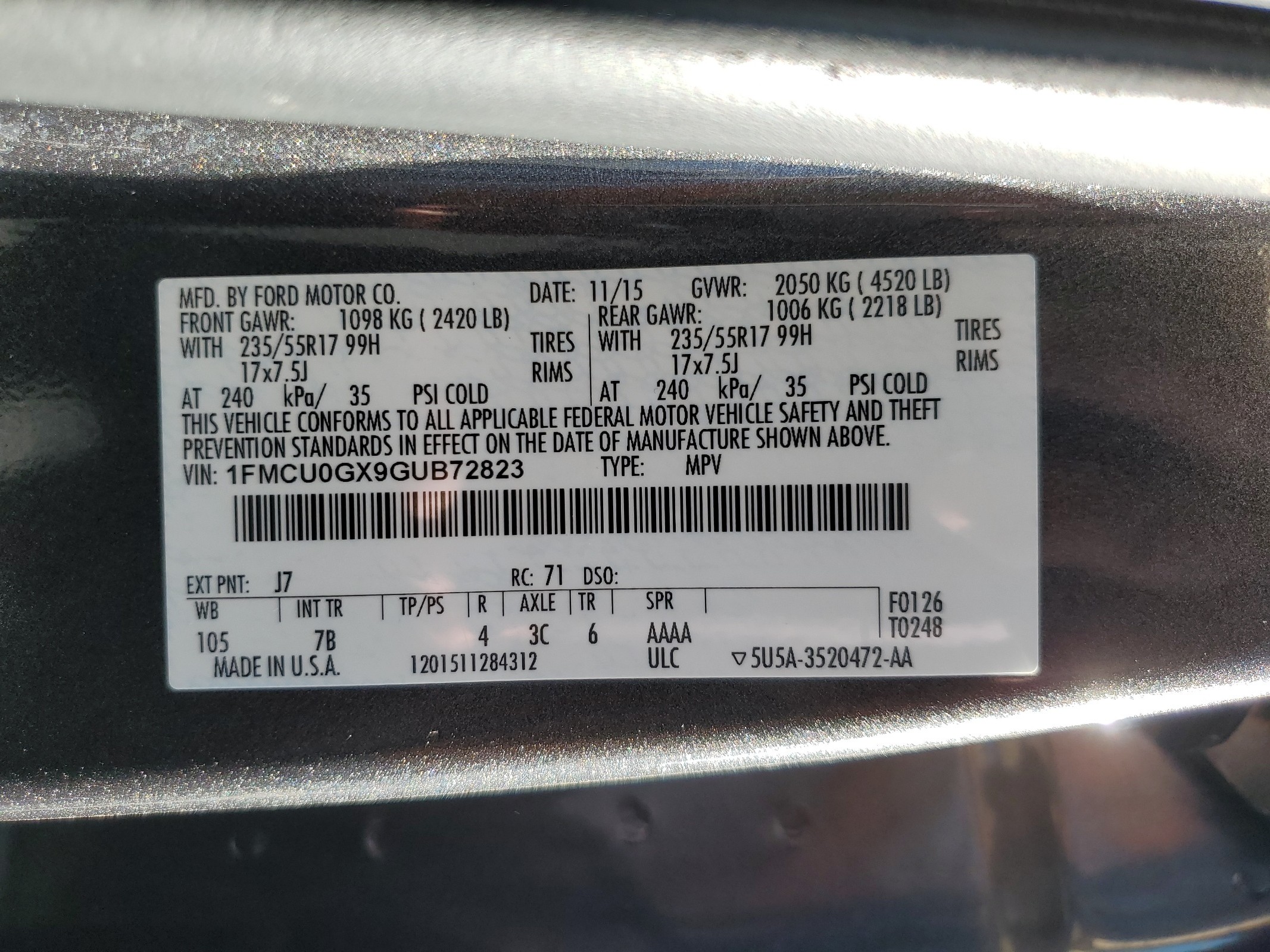 1FMCU0GX9GUB72823 2016 Ford Escape Se