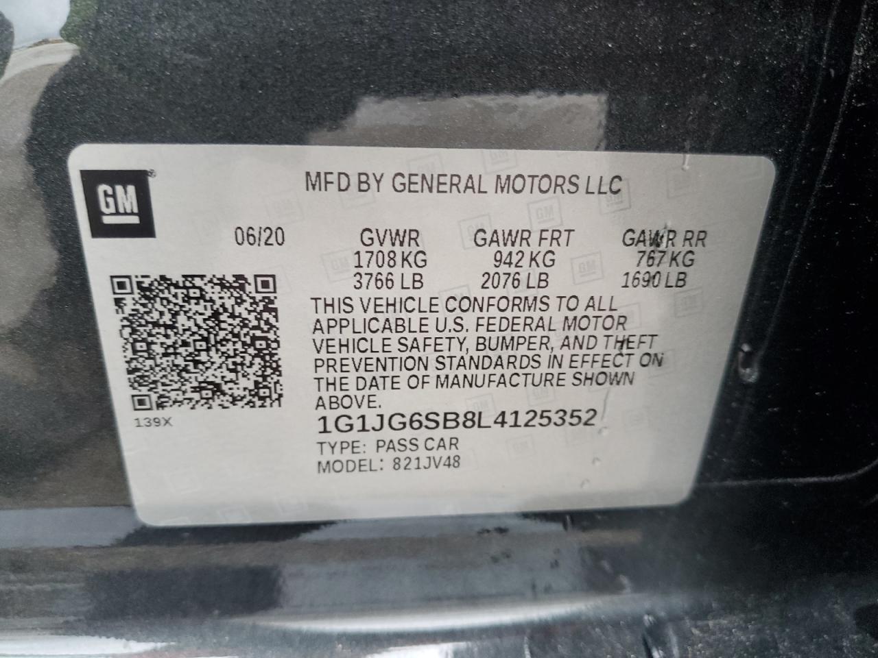 1G1JG6SB8L4125352 2020 Chevrolet Sonic