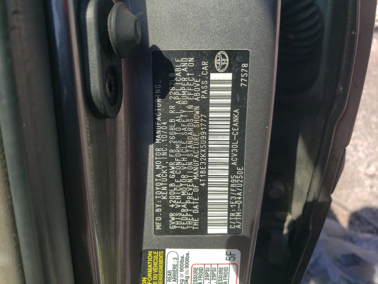 2005 Toyota Camry Le VIN: 4T1BE32KX5U991777 Lot: 58300654