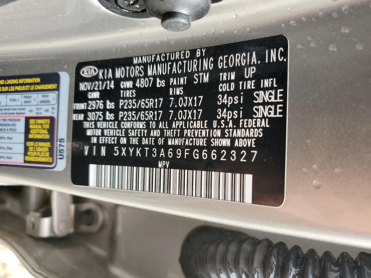 5XYKT3A69FG662327 2015 Kia Sorento Lx