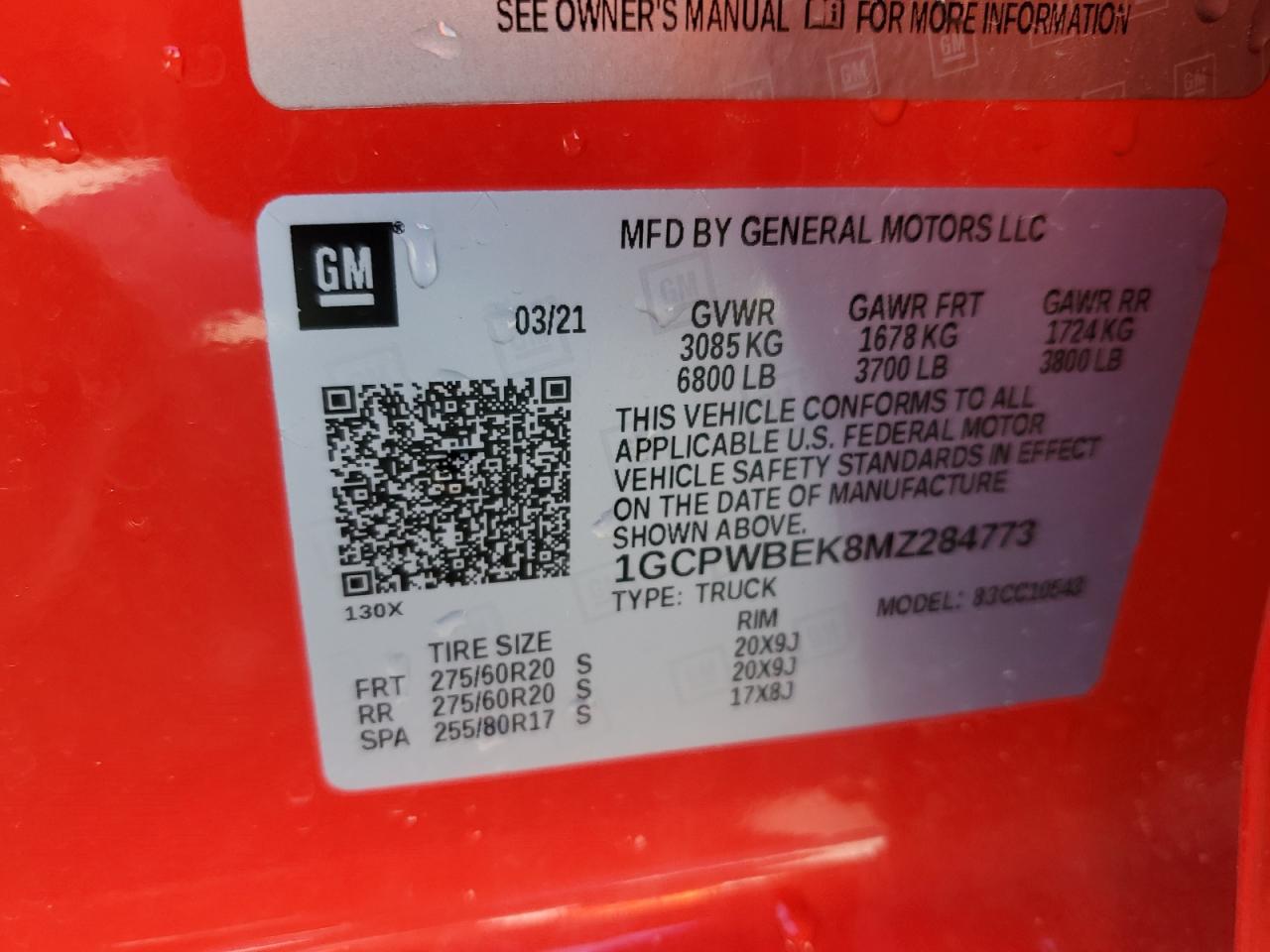 2021 Chevrolet Silverado C1500 Custom VIN: 1GCPWBEK8MZ284773 Lot: 60698754