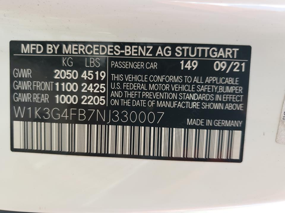 W1K3G4FB7NJ330007 2022 Mercedes-Benz A 220 4Matic