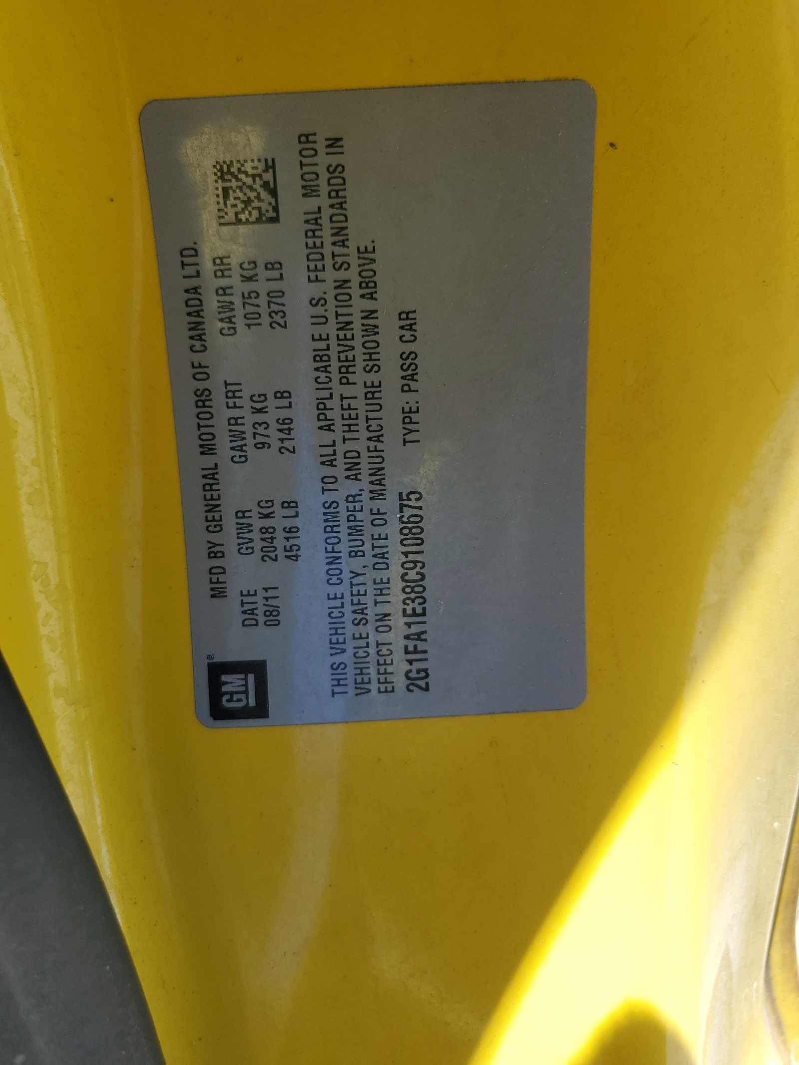 2G1FA1E38C9108675 2012 Chevrolet Camaro Ls