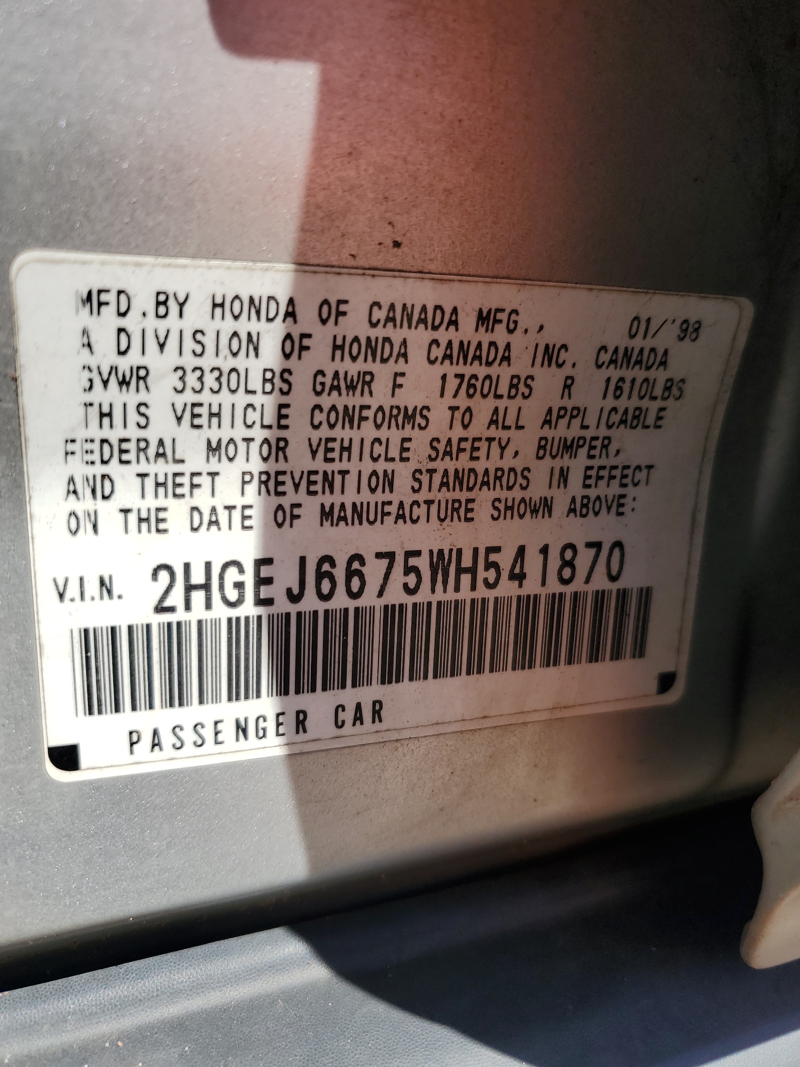 2HGEJ6675WH541870 1998 Honda Civic Lx