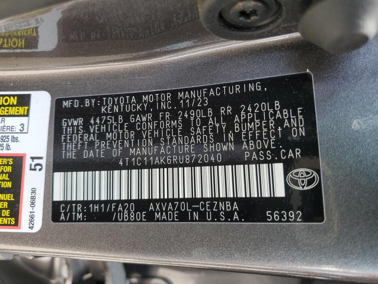 4T1C11AK6RU872040 2024 TOYOTA CAMRY - Image 13