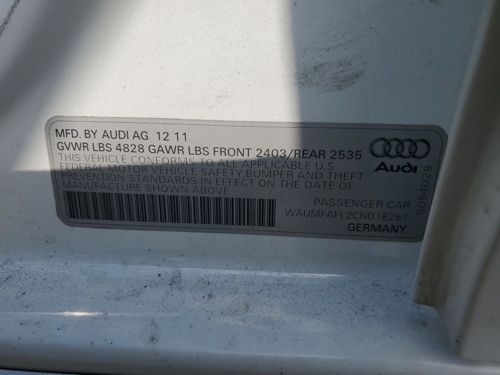 WAUMFAFL2CN018267 2012 Audi A4 Prestige