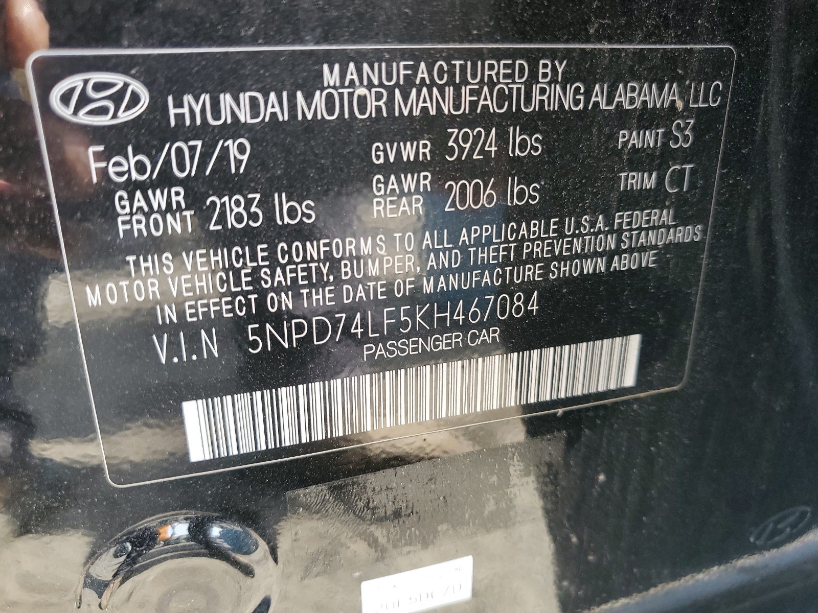 5NPD74LF5KH467084 2019 Hyundai Elantra Se