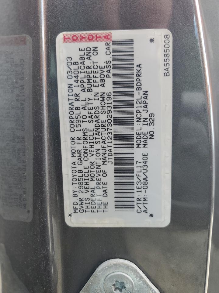 2003 Toyota Echo VIN: JTDAT123730293196 Lot: 60606134