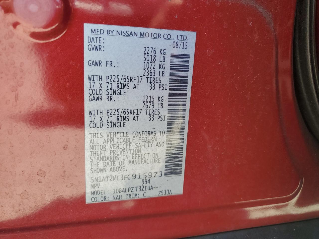 2015 Nissan Rogue S VIN: 5N1AT2ML3FC915973 Lot: 60514064