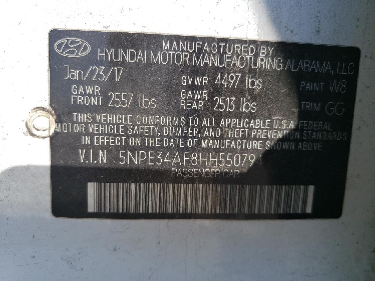 2017 Hyundai Sonata Sport VIN: 5NPE34AF8HH550794 Lot: 58878424