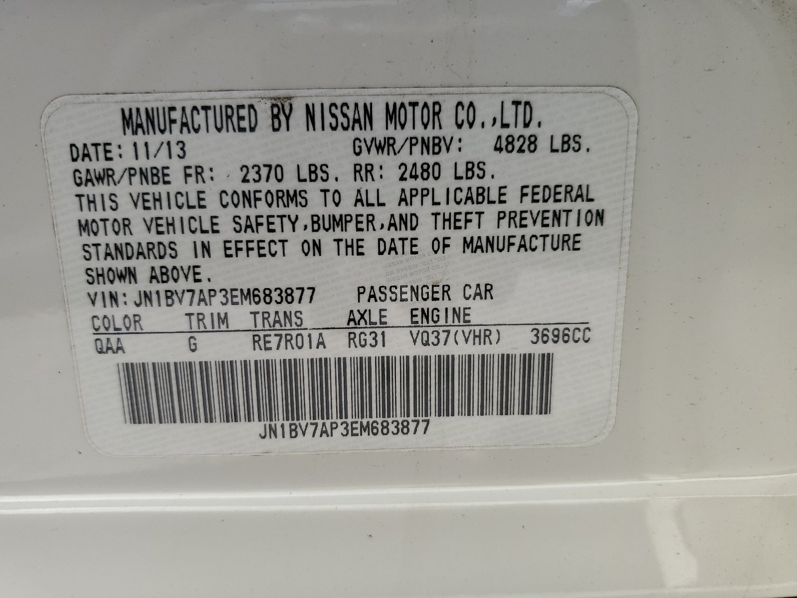 JN1BV7AP3EM683877 2014 Infiniti Q50 Base