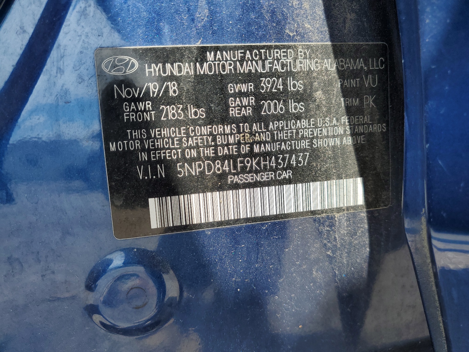 5NPD84LF9KH437437 2019 Hyundai Elantra Sel