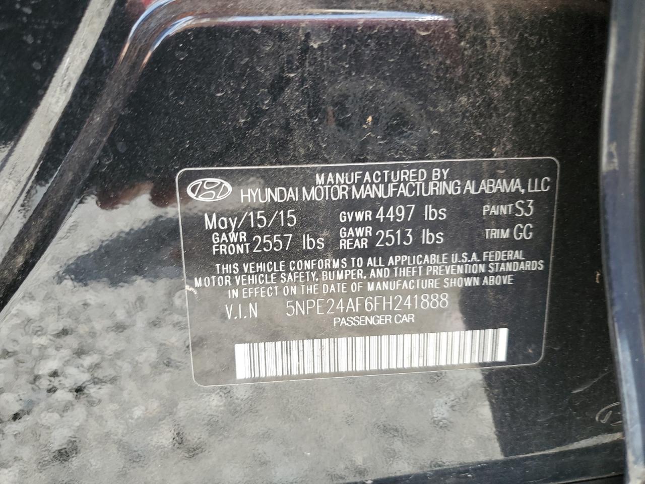 2015 Hyundai Sonata Se VIN: 5NPE24AF6FH241888 Lot: 59340274