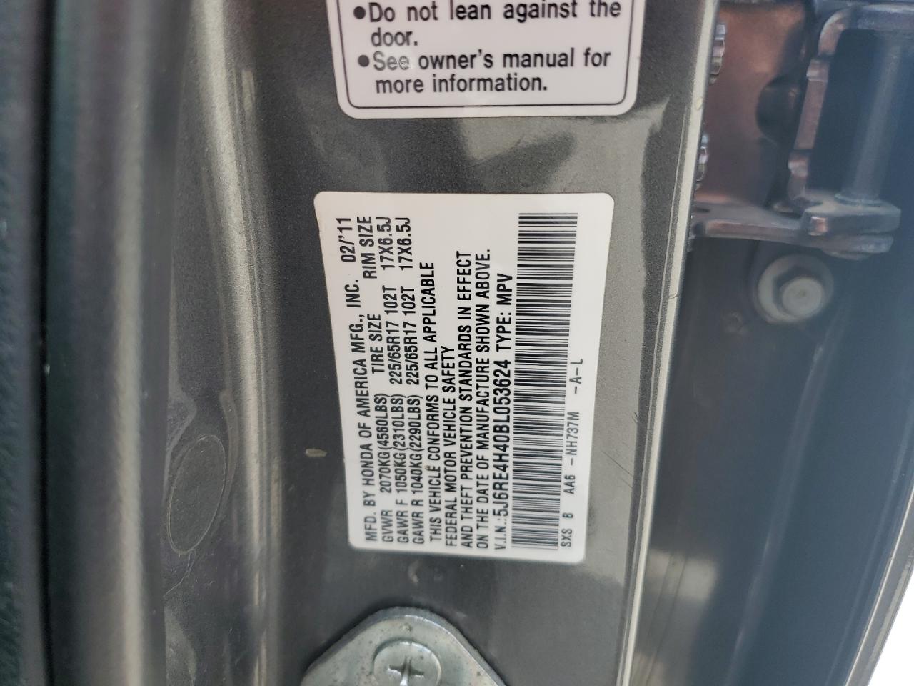 2011 Honda Cr-V Se VIN: 5J6RE4H40BL053624 Lot: 59923334