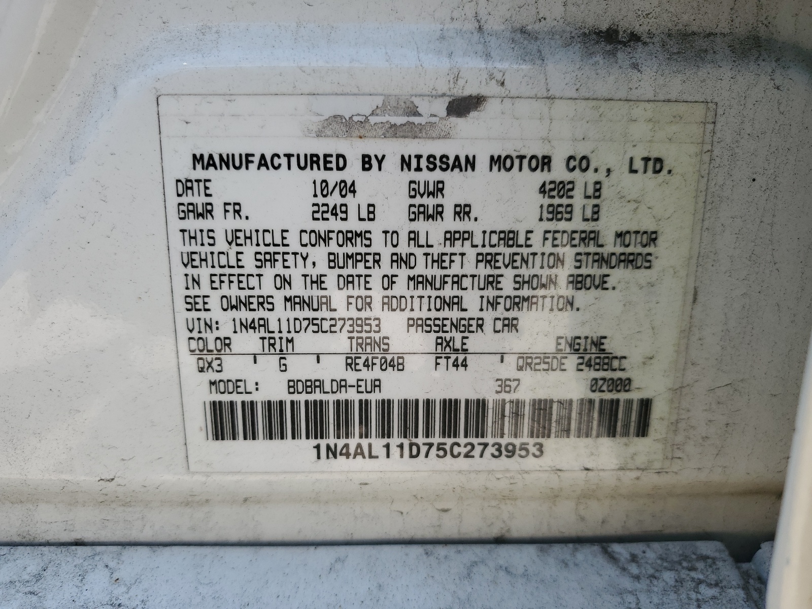 1N4AL11D75C273953 2005 Nissan Altima S