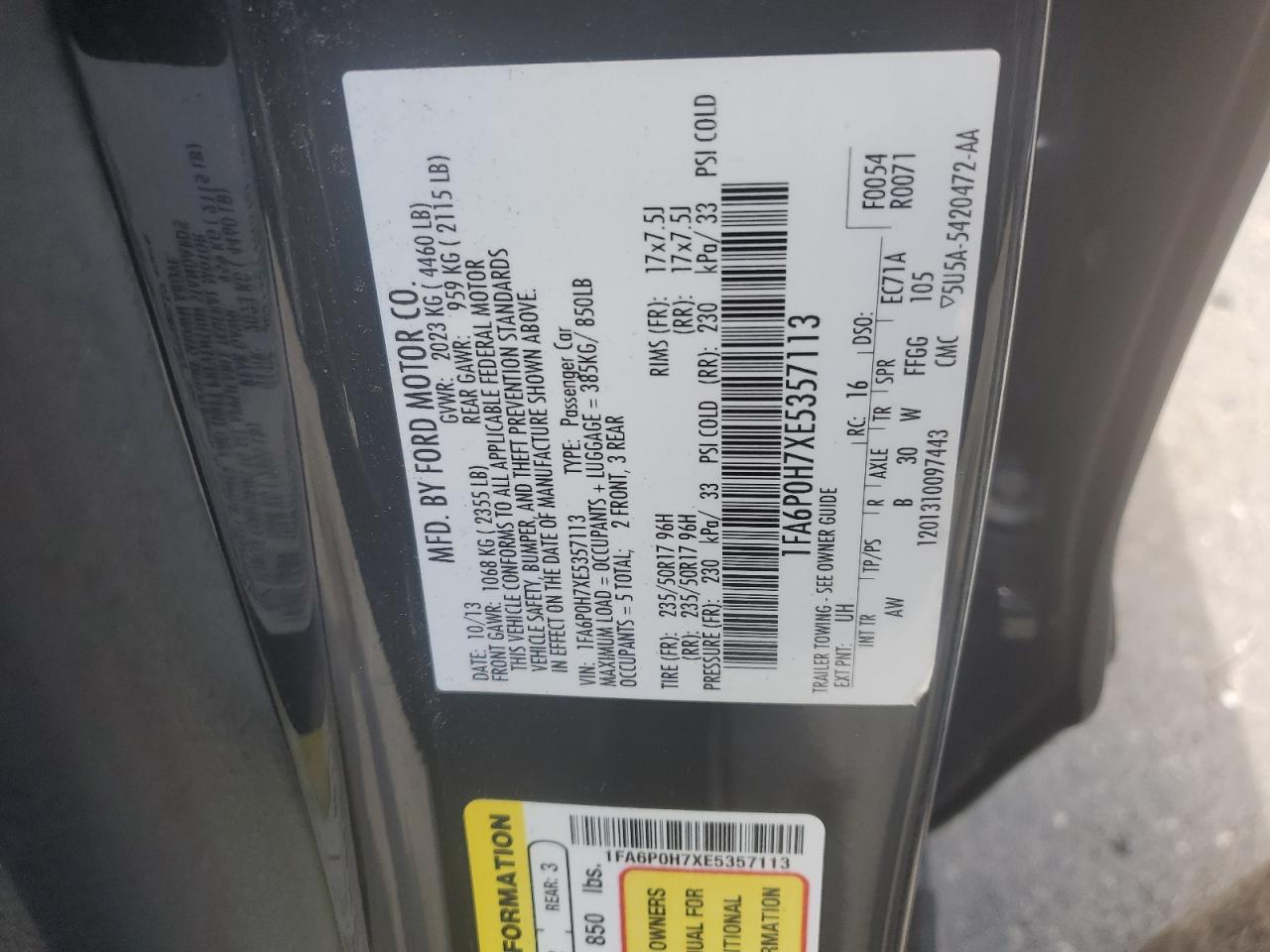 2014 Ford Fusion Se VIN: 1FA6P0H7XE5357113 Lot: 60551064