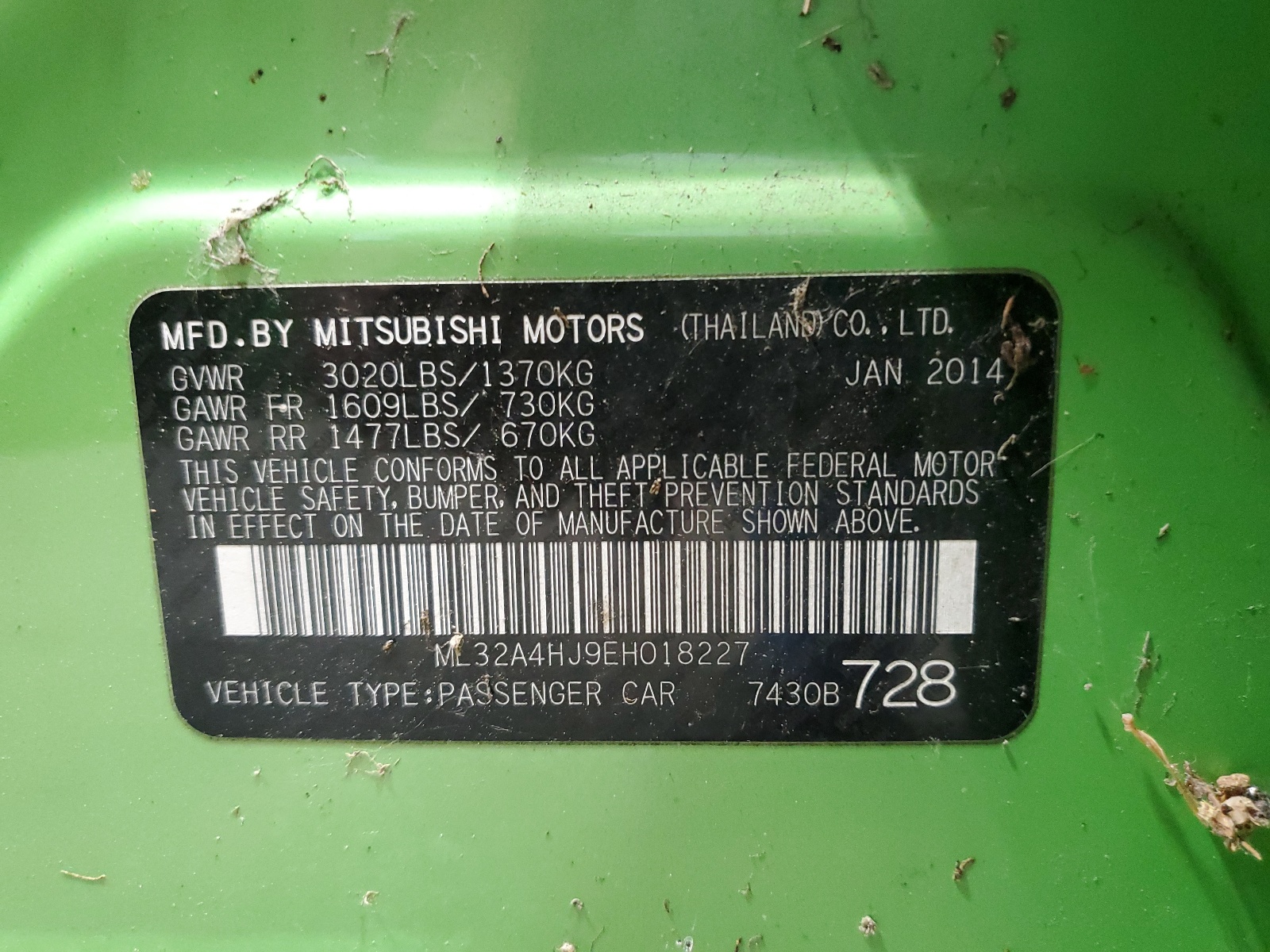 ML32A4HJ9EH018227 2014 Mitsubishi Mirage Es