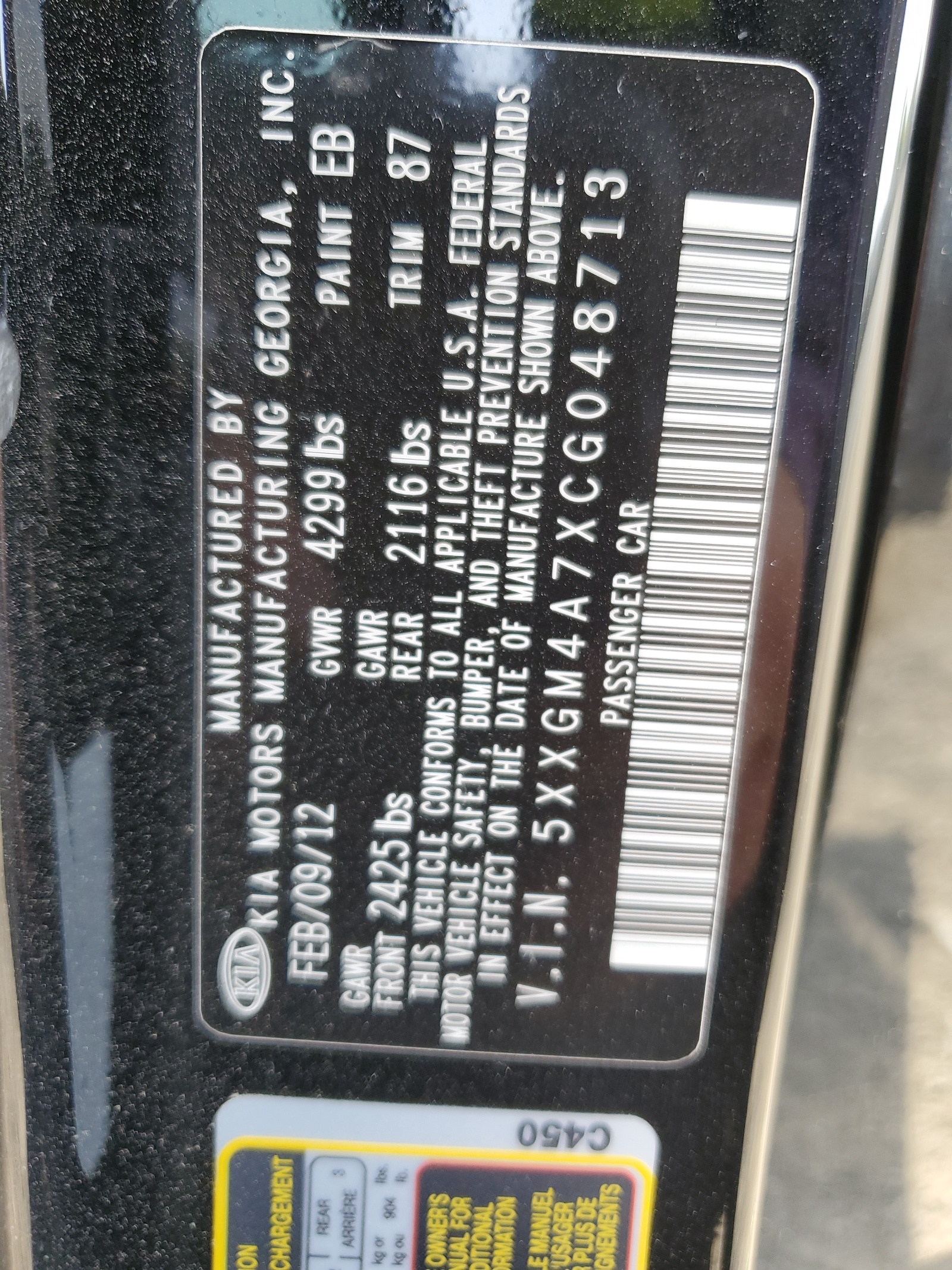 5XXGM4A7XCG048713 2012 Kia Optima Lx