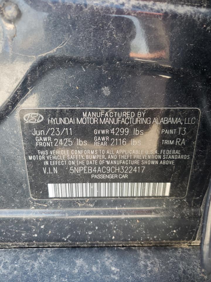 2012 Hyundai Sonata Gls VIN: 5NPEB4AC9CH322417 Lot: 56710114