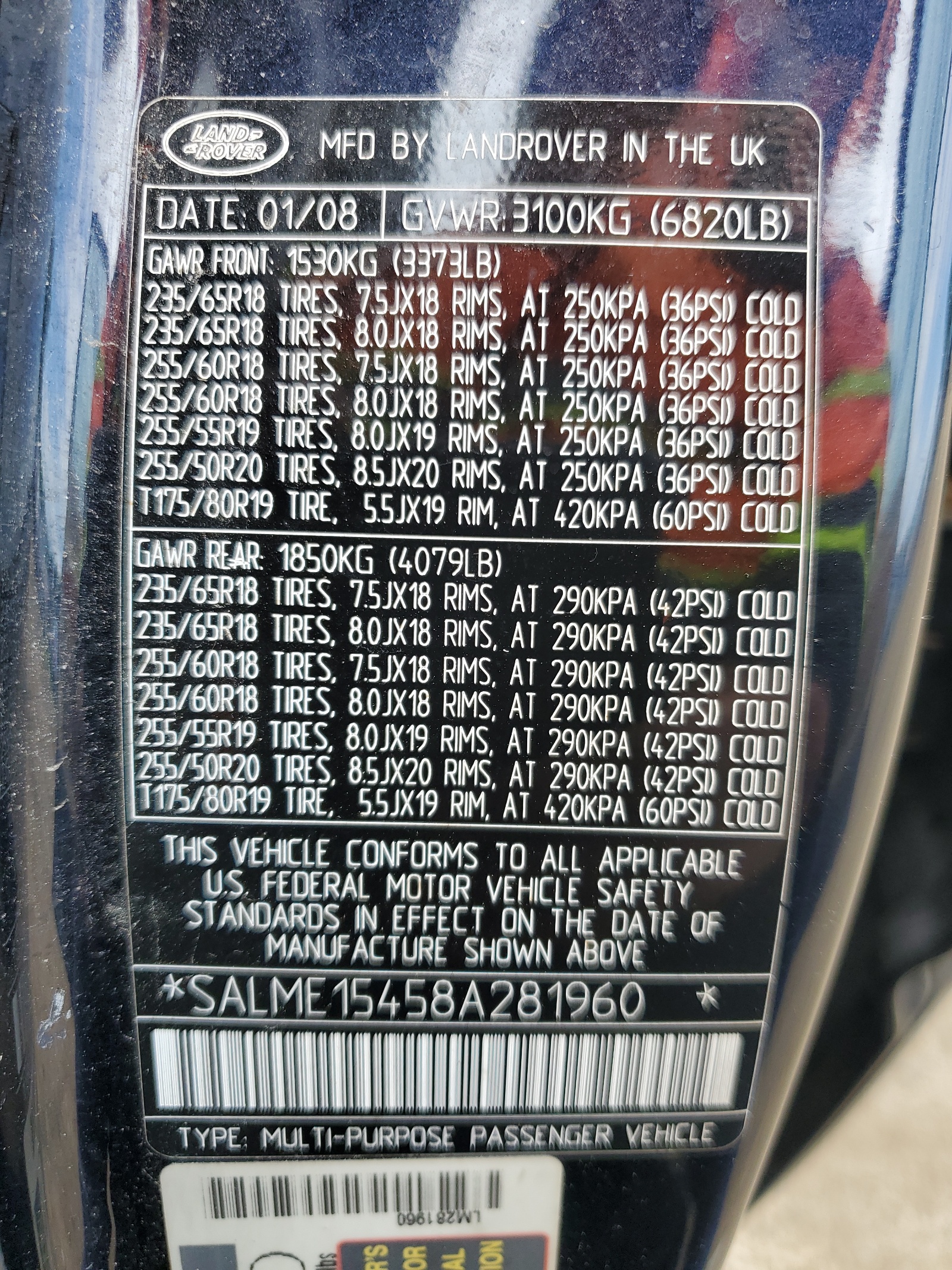 SALME15458A281960 2008 Land Rover Range Rover Hse