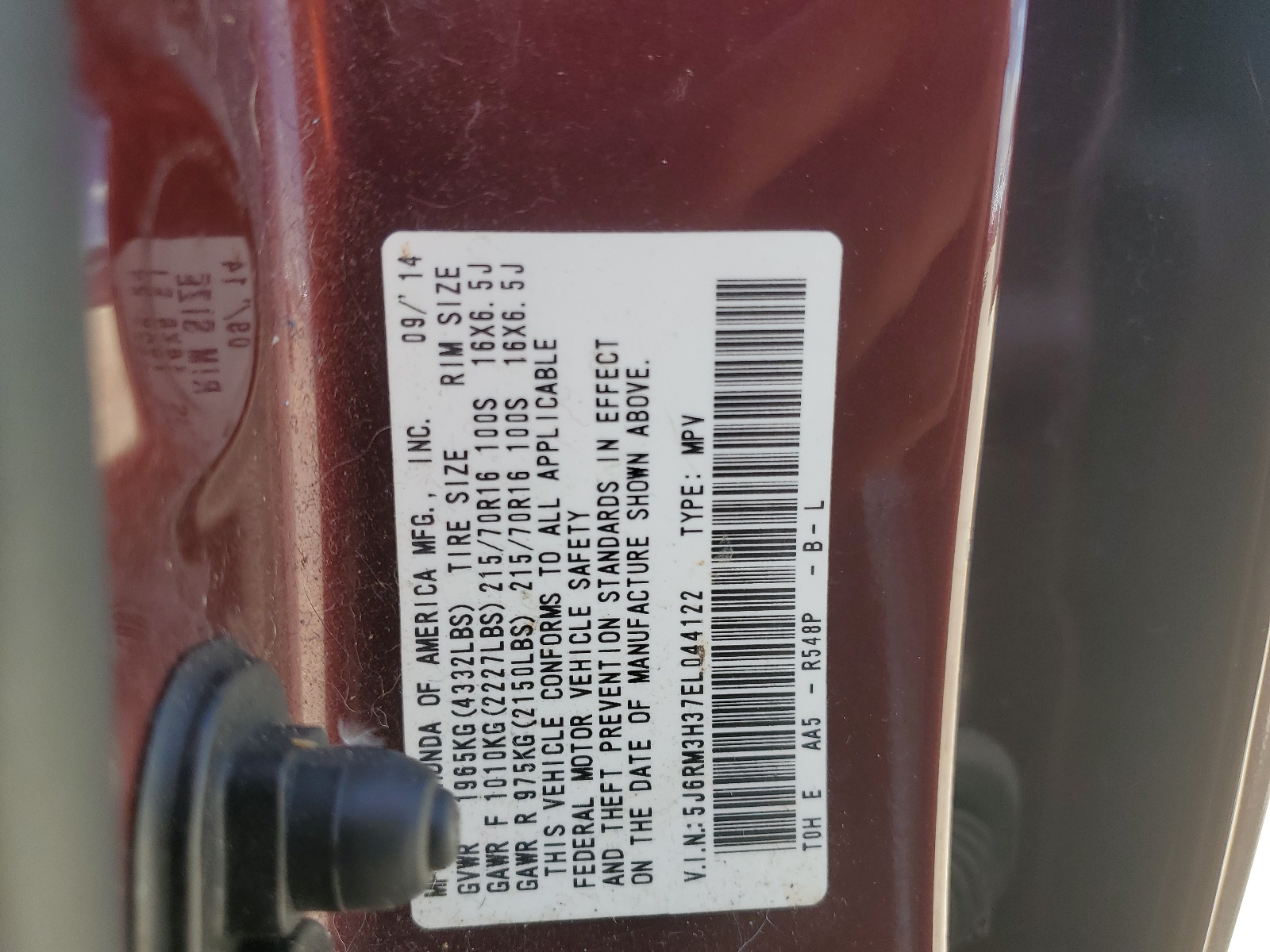 5J6RM3H37EL044122 2014 Honda Cr-V Lx