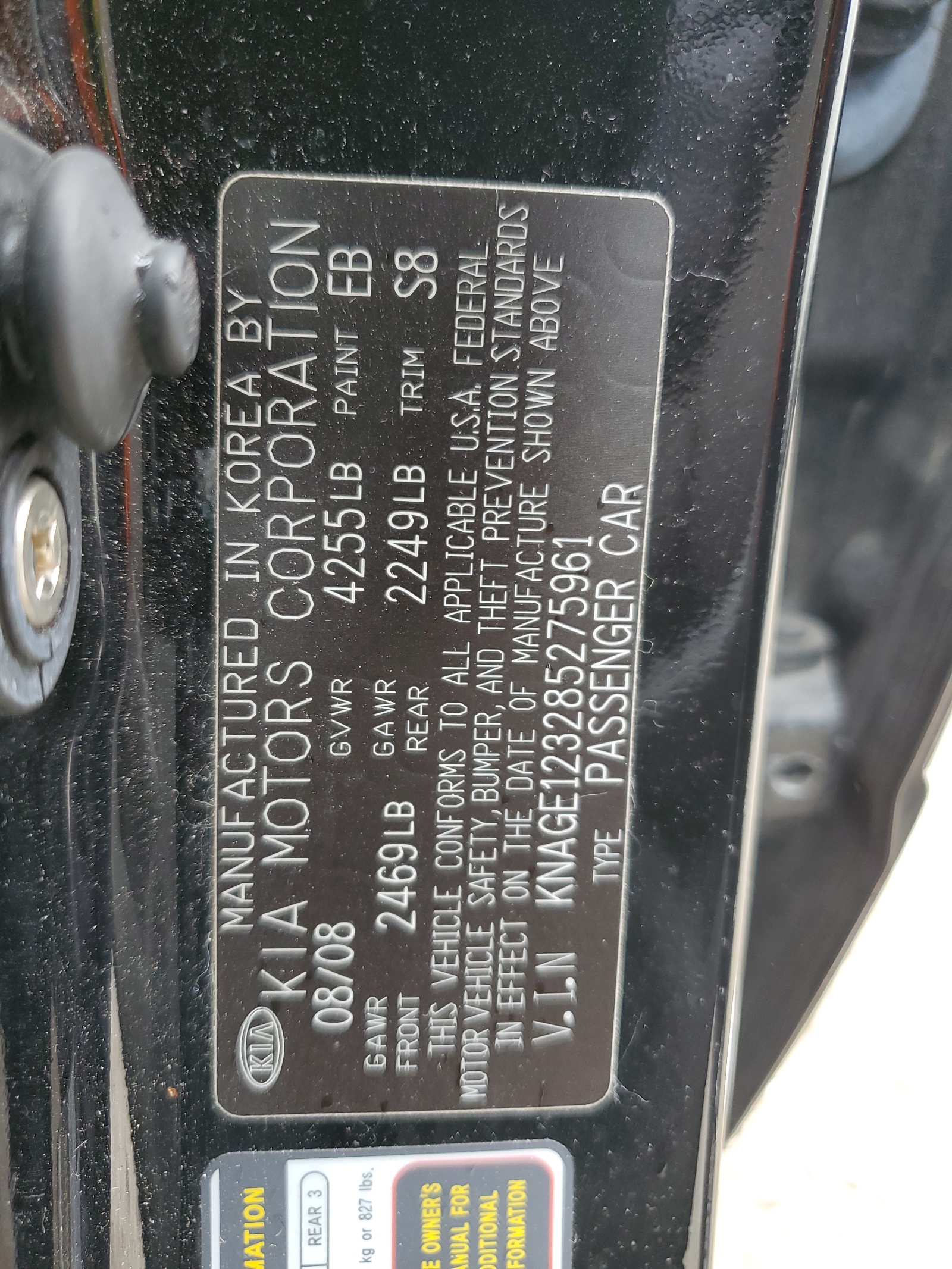 KNAGE123285275961 2008 Kia Optima Lx